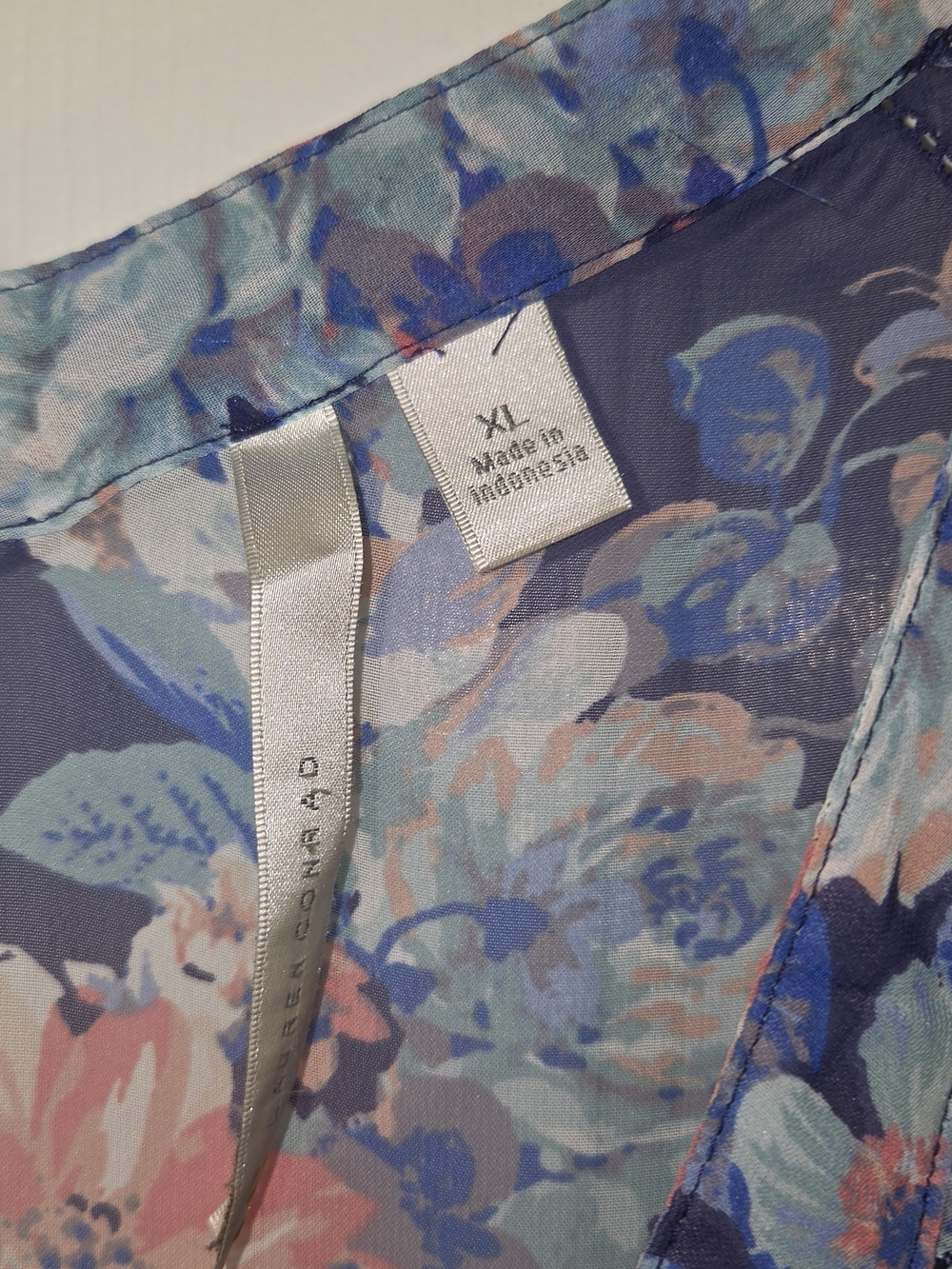 Women's Navy Floral V-Neck Blouse - Blue & Coral - Picture 2 of 4